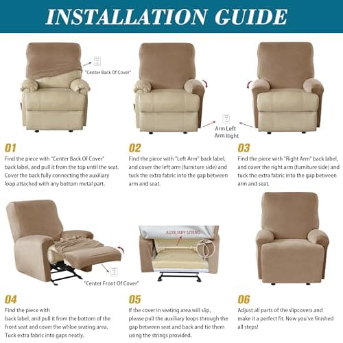 HFCNMY Stretch Velvet Recliner Cover, 4 Pieces, Thick, Elastic Bottom, Black