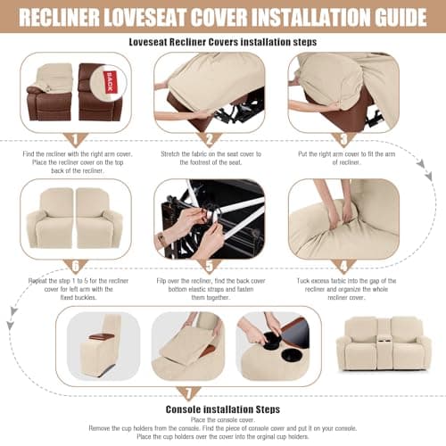 VANSOFY Stretch Reclining Sofa Cover for 2 Seat Jacquard Couch with Middle Console (Cream)