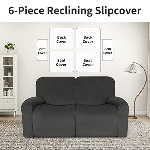 Easy-Going Dark Gray Velvet 6-Piece Recliner Loveseat Covers