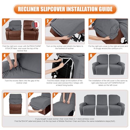 VANSOFY Dark Gray 3-Piece Stretch Recliner Couch Cover with Pockets