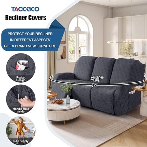TAOCOCO Dark Grey Stretch Jacquard Recliner Loveseat Cover