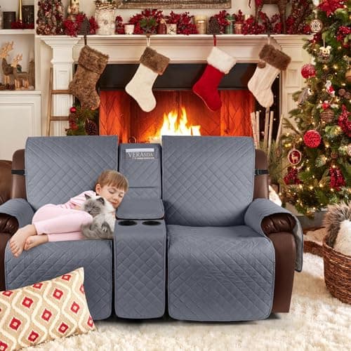 KinCam 100% Waterproof Recliner Loveseat Cover, Dark Gray