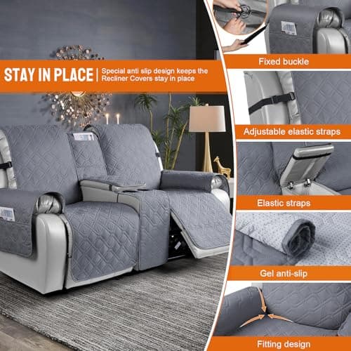 VANSOFY Dark Gray 100% Waterproof Loveseat Recliner Cover