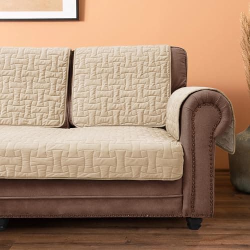 Waterproof Velvet Couch Recliner Cover, Non-Slip Sectional Protector, 23x38 Beige