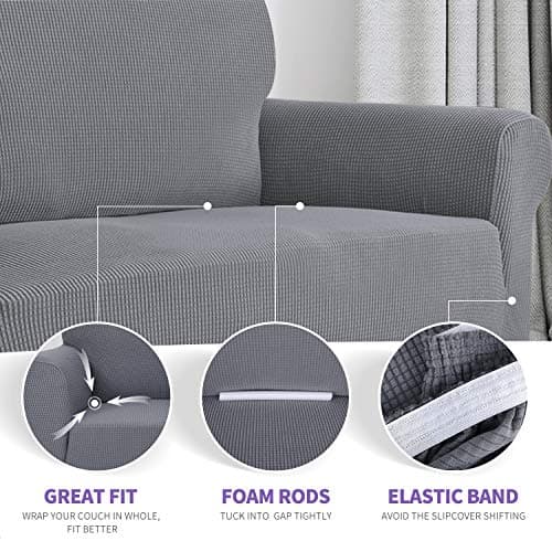 ZNSAYOTX Universal Sofa Cover for Living Room Dogs Pet Friendly Spandex Slipcover with Anti-Slip Foam Sticks (Light Grey