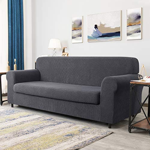 CHUN YI Stretch Sofa Slipcover, 2 Piece Grey Checks X-Large