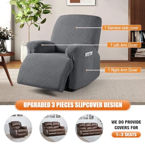 VANSOFY 3-Piece Stretch Recliner Cover, Dark Gray
