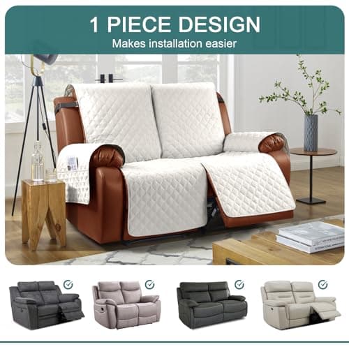 Ruaozz Waterproof Recliner Sofa Cover for Kids, Dogs, Pets (Beige, 2 Seater)