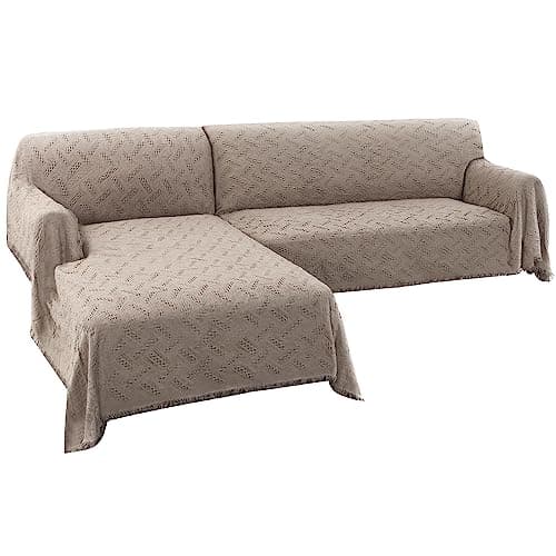 Turquoize Geometrical Woven Sectional Couch Cover (Chaise/3 Seats, Sand)