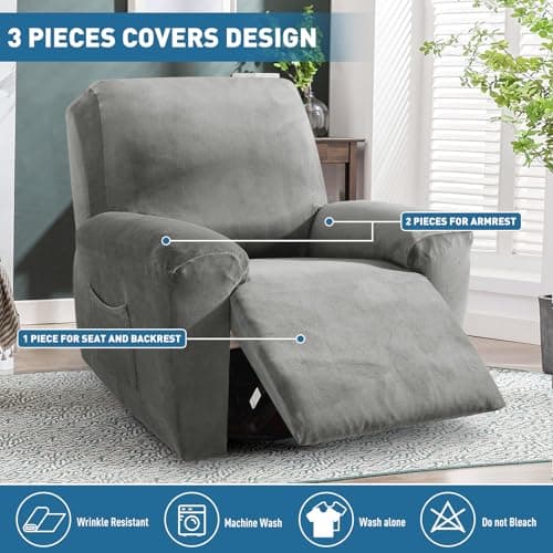 2025 Velvet Oversized Recliner Cover for Lazy Boy, Soft & Stretchy (Grey)