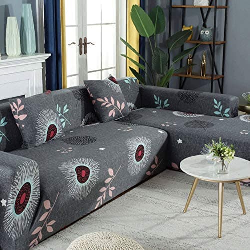 IMYOGI High Stretch L-Shape Sofa Covers + Pillow Covers, 2pcs Polyester Fabric, 3+4 Seater