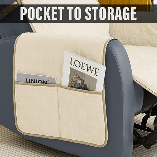 Ivory Non-Slip Recliner Chair Cover for 23inch Couch with Straps
