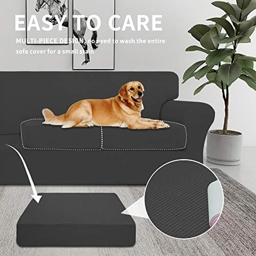 Pet and Kid-Friendly Large Dark Gray Stretch Couch Cover