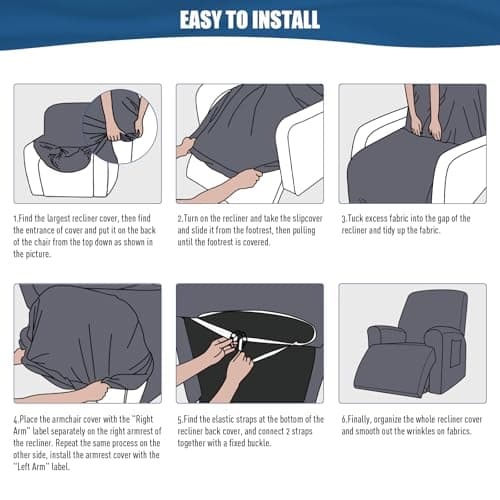 TAOCOCO Stretch Polyester Recliner Chair Covers (Dark Gray)
