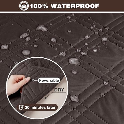 TAOCOCO Waterproof L-Shaped Sectional Sofa Covers, Large Gray, Reversible, Pet & Kids Protection — Chocolate