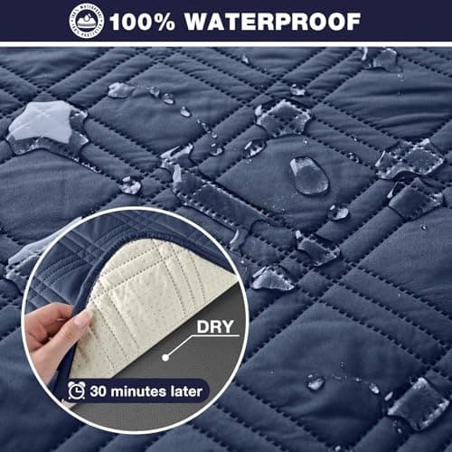 TAOCOCO 100% Waterproof Loveseat Recliner Cover, Non-Slip Chocolate Protection — Navy Blue