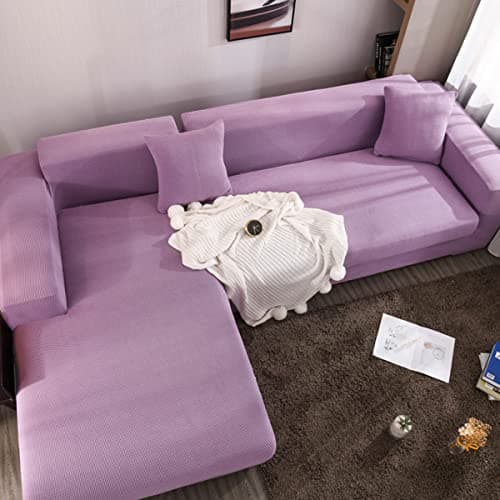 Jacquard Chaise Lounge Covers for Grey 2Seat L Shaped Couch — Purple