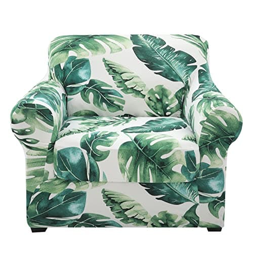 Floral Pattern Stretch Printed Sofa Slipcovers for 2 Cushion Couch, Furniture Protector for Dogs (Loveseat) — Green