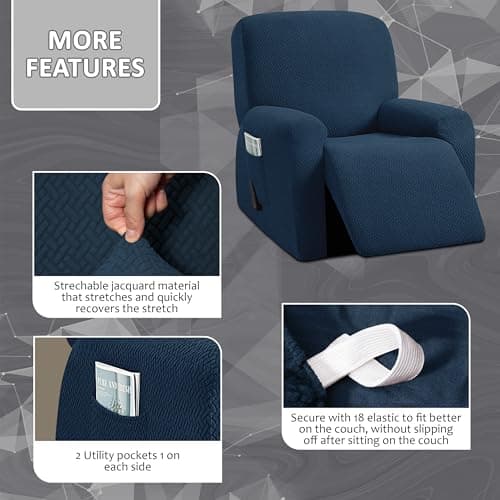 ULTICOR 1 Seat Recliner Cover, Jacquared Stretch, Soft & Machine Washable (Navy)