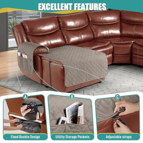 Ruaozz Khaki L-Shape Recliner Sofa + Left Chaise Cover