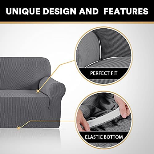 PrinceDeco Stretch Loveseat Sofa Cover, Gray, Pet Friendly&Washable