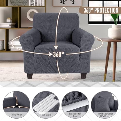 Ruaozz Stretch Chair Sofa Slipcover 1 Piece Armchair Cover (1 Seater, Dark Gray)