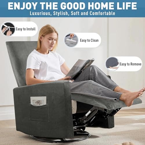 Lazy Boy Velvet Recliner Cover 3-Piece Elastic Stay in Place (Grey)