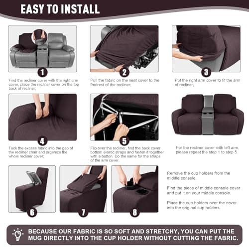 KinCam Loveseat Recliner Slipcover with Middle Console, Chocolate Stripe Protector (2 Seat Couch)