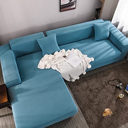 Jacquard Chaise Lounge Covers for Grey 2Seat L Shaped Couch — Water Blue