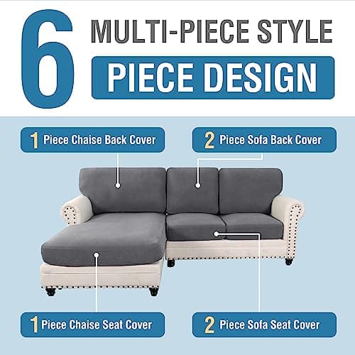 H.VERSAILTEX 2025 New 6-Piece Stretch Sectional Couch Covers Grey