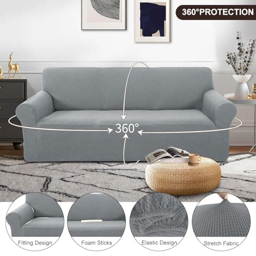 U-NICE HOME Grey Stretch Couch Cover for 3 Cushion Sofa Pet Friendly