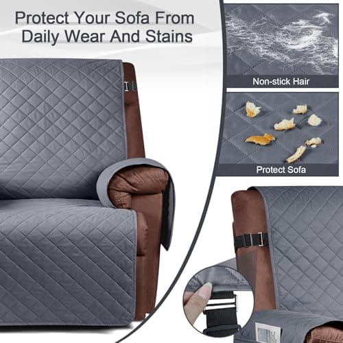 KinCam 100% Waterproof Recliner Chair Cover, Dark Gray