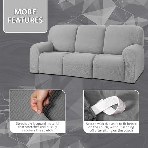 ULTICOR Stretch Recliner Sofa Covers for 3-Cushion Couch (Light Grey, 3 Seater)