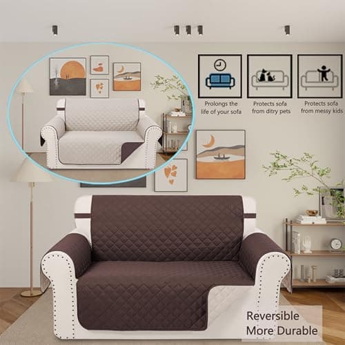 Reversible Chocolate/Beige Loveseat Sofa Cover Protector