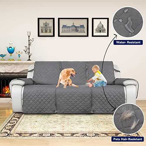 PureFit Water Resistant Reversible Sofa Cover for Reclining Couch (3 Seat, Gray/Light Gray)