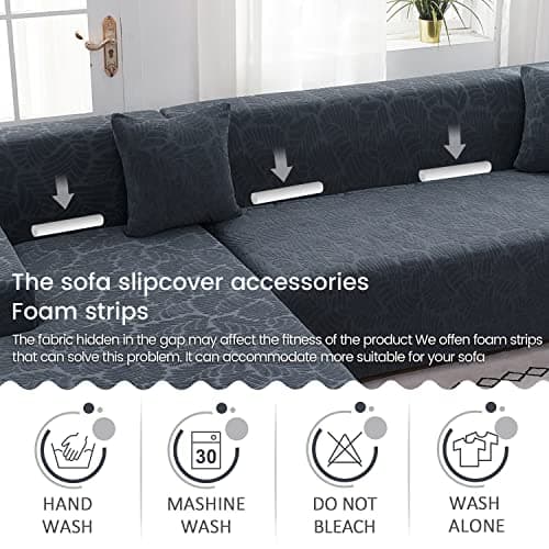 Wear-Resistant L-Shaped Couch Cover, Dark Gray B-Leaves, 2pcs + Pillowcases