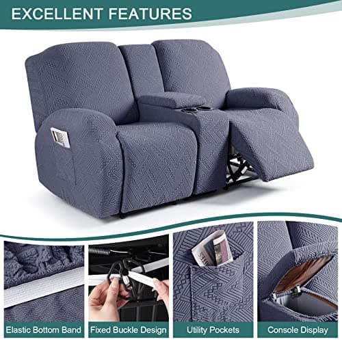 Ruuozz Grey Loveseat and Armless Chair Recliner Cover