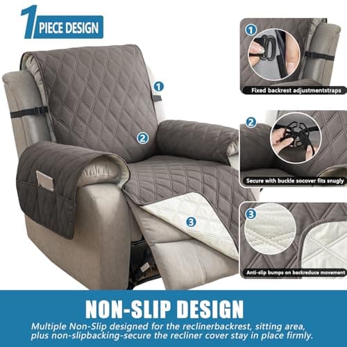 100% Waterproof Recliner Chair Cover with Elastic Band (Khaki, 28")