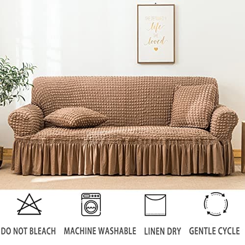 Jeloris Stretch Loveseat Slipcover, Durable Kids & Pet-Friendly Sofa Cover (Medium, Khaki)