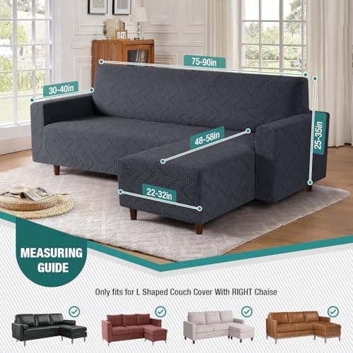 Ruaozz L-Shaped Sofa Slipcover with Chaise Lounge and Throw Pillow Covers, Dark Gray