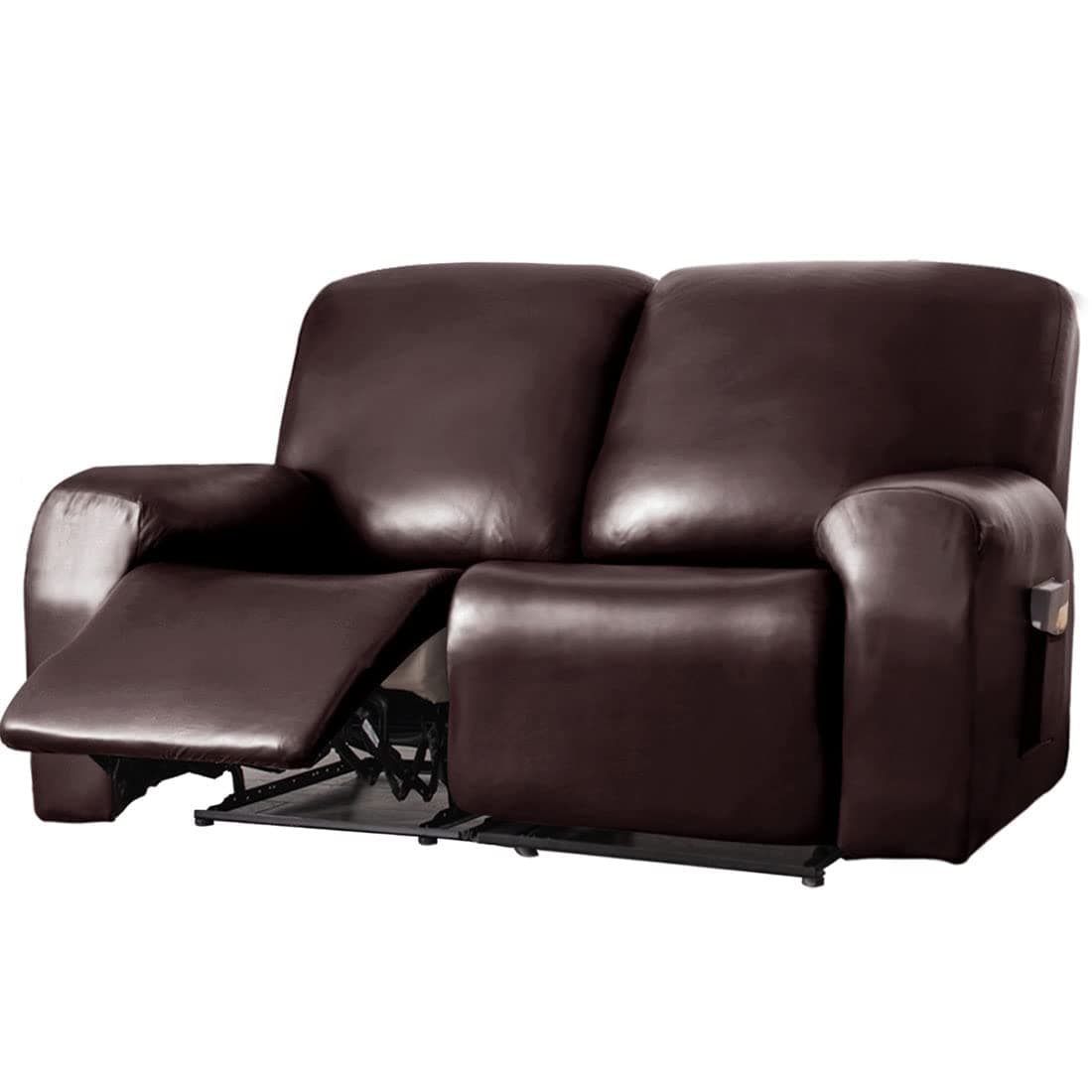 Dark Coffee 2 Seat Waterproof Faux PU Leather Recliner Loveseat Slipcover