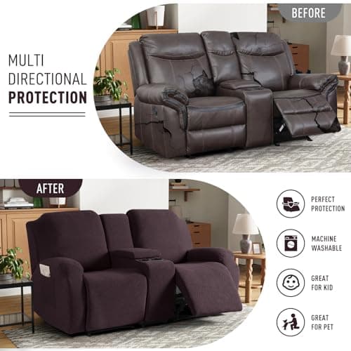 KinCam Loveseat Recliner Slipcover with Middle Console, Chocolate Stripe Protector (2 Seat Couch)