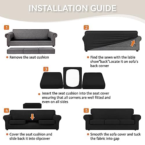 KEKUOU 4-Piece Stretch Sofa Covers for 3 Cushion Couch, Pet-Friendly and Washable (Sofa, Black)