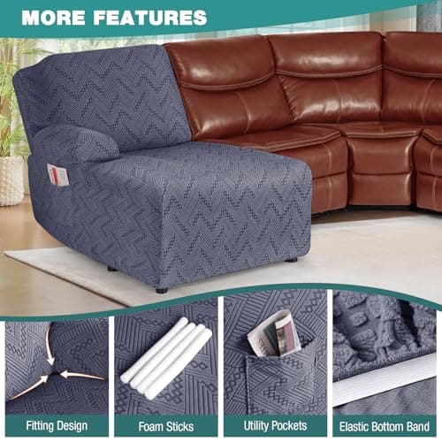 Ruaozz Grey L-Shaped Stretch Recliner & Left Chaise Sofa Cover