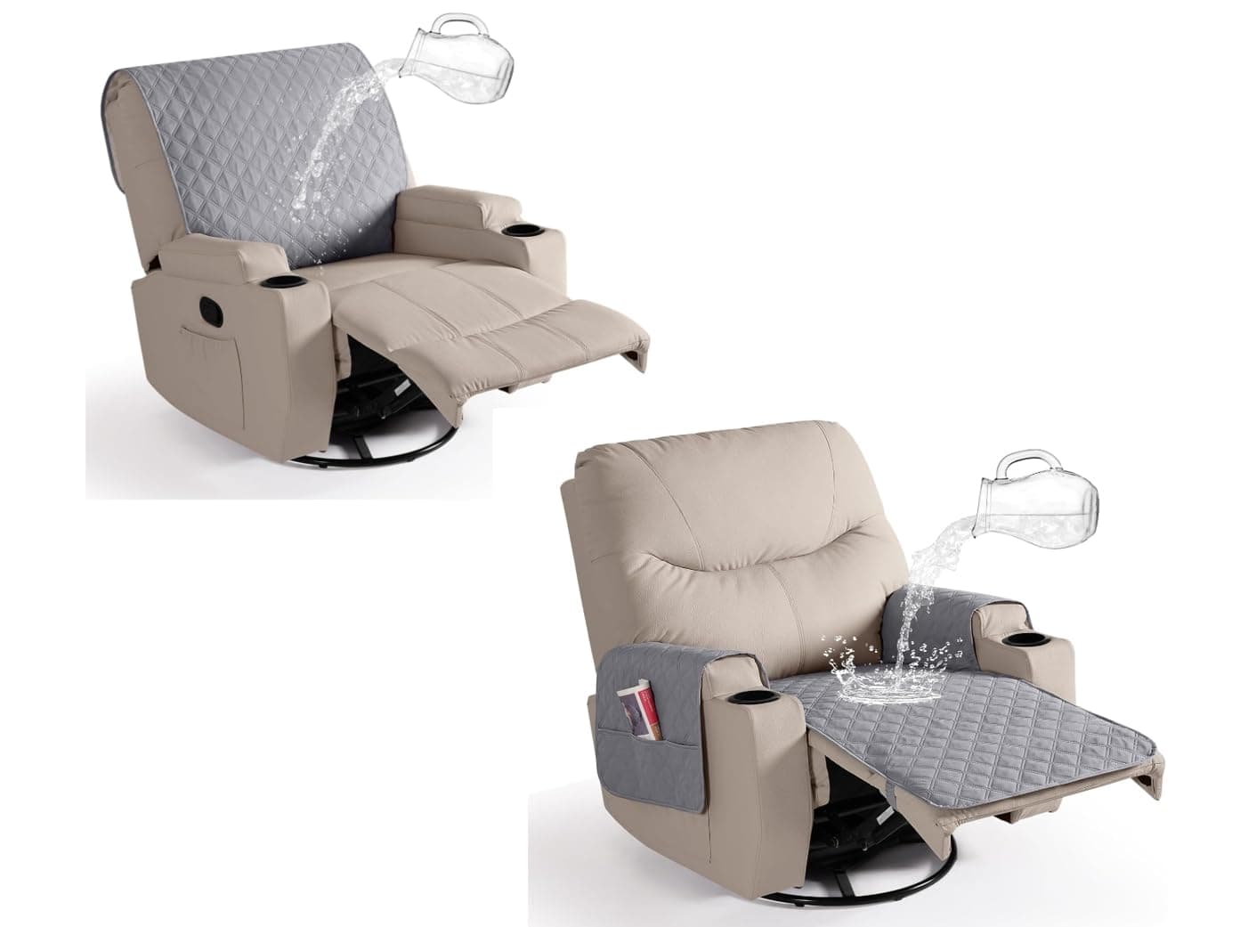 Upgraded Waterproof Recliner Chair Covers, Light Grey