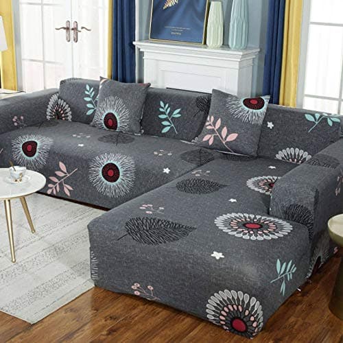 IMYOGI High Stretch L-Shape Sofa Covers + Pillow Covers, 2pcs Polyester Fabric, 3+4 Seater