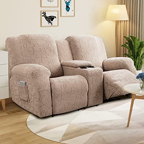 Tuape Stretch Reclining 2 Seater Loveseat Cover with Center Console and Pockets
