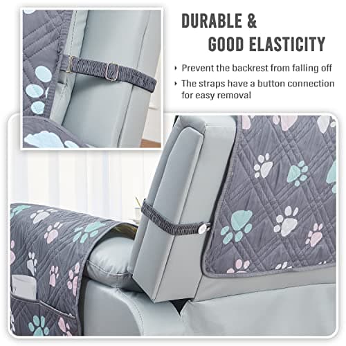 BOCTOPUG Reversible 23 Inch Grey+Colorful Paw Water Resistant Recliner Sofa Slipcover