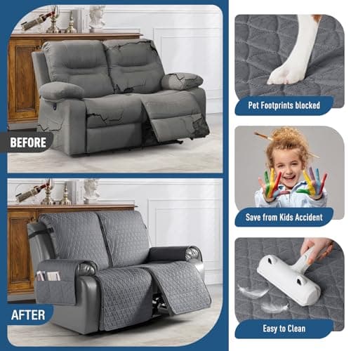TAOCOCO Dark Gray 2-Seater Waterproof Loveseat Recliner Cover