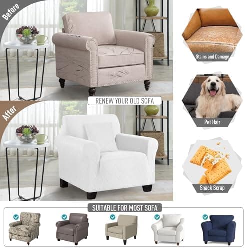 Stretch Chair Sofa Slipcover with Non-Slip Armchair Cover for Soft Protection (1 Seater, Ivory) OEKO-TEX STANDARD 100  
Stretch Armchair Cover with Non-Slip Back for Comfort and Easy Cleaning (1 Seater, Ivory) OEKO-TEX STANDARD 100  
Soft Jacquard Th